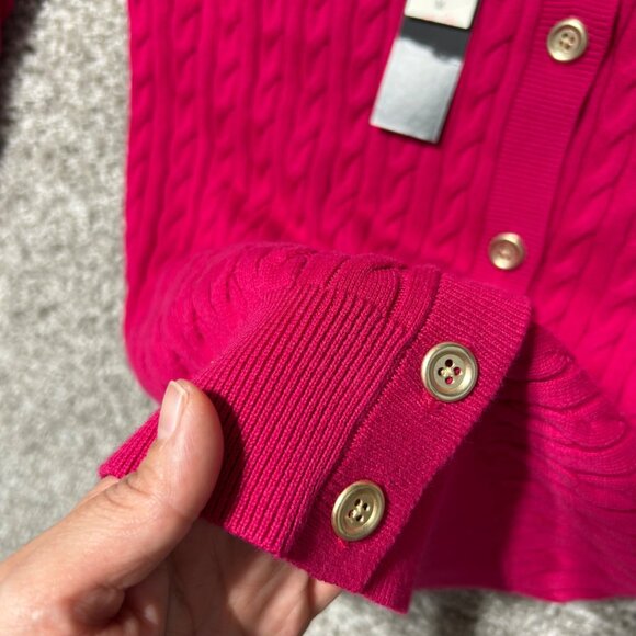 NWT Talbots Womens M Cable Knit Casual Cardigan Sweater Pink Button Front - Picture 7 of 10